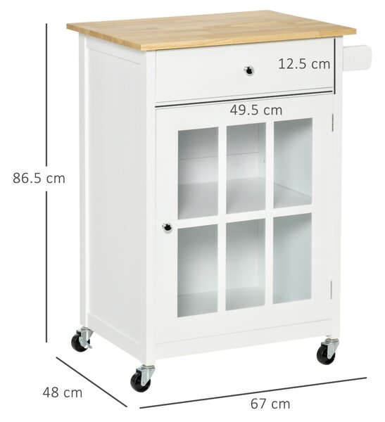 HOMCOM Carrello da Cucina Multiuso con Cassetto, Armadietto e 4 Ruote, in Legno Bianco, 67x48x86.5cm|Aosom