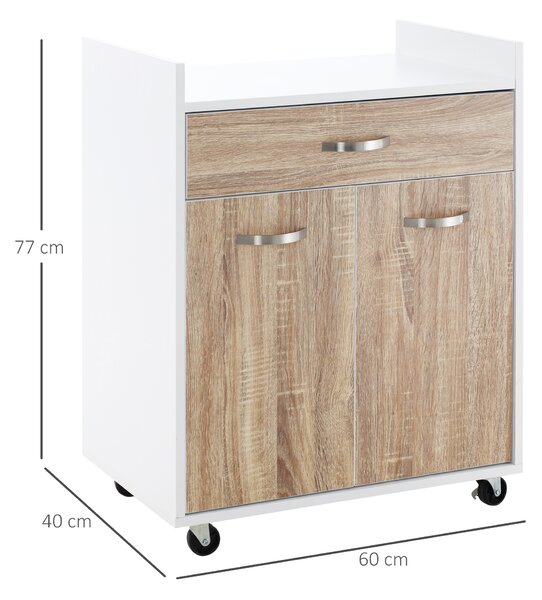 HOMCOM Carrello da Cucina Portavivande per Microonde con Cassetto, Armadietto e 4 Ruote, in Legno, 60x40x77cm, Rovere|Aosom