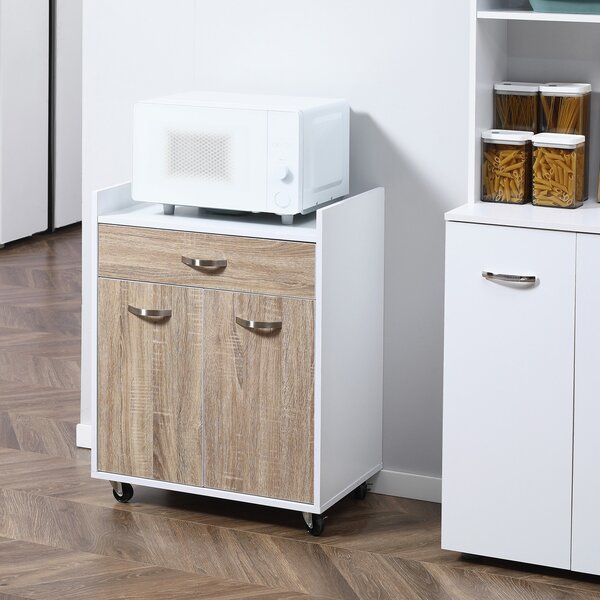 HOMCOM Carrello da Cucina Portavivande per Microonde con Cassetto, Armadietto e 4 Ruote, in Legno, 60x40x77cm, Rovere|Aosom