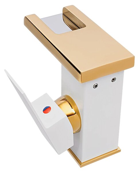 Rubinetto per lavabo a cascata a LED – Miscelatore monocomando – Controllo della temperatura con cambio di colore della luce (blu, verde, rosso) – Senza batterie – Montaggio a incasso – Acciaio inossidabile – Bianco