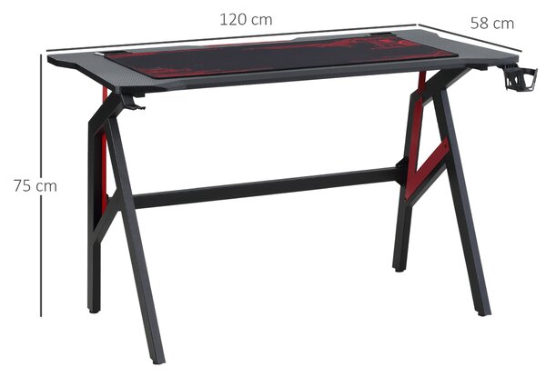 HOMCOM Scrivania Gaming Avanzata, Tappetino Mouse Maxi, Accessori Completi per Gamer, 120x58x75cm - Rosso e Nero|Aosom