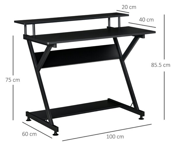 HOMCOM Tavolo Porta PC Salvaspazio con Ripiano Monitor Rialzato, Scrivania per Computer da Ufficio in Legno, 100x60x85.5cm, Nero|Aosom