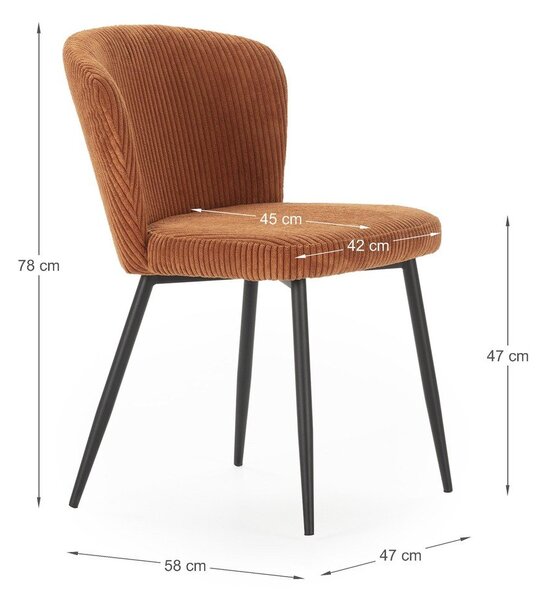 Set di 4 sedie da pranzo in velluto a coste arancione Megan - Marckeric