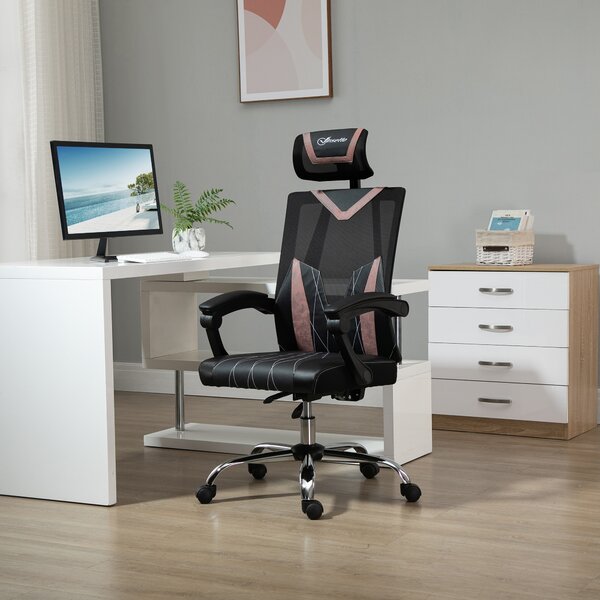 Vinsetto Sedia da Ufficio Ergonomica e Regolabili con Lombare e Cervicale, Altezza e Inclinazione Regolabili, 58x62.5x112-120cm, Rosa | Aosom Italy