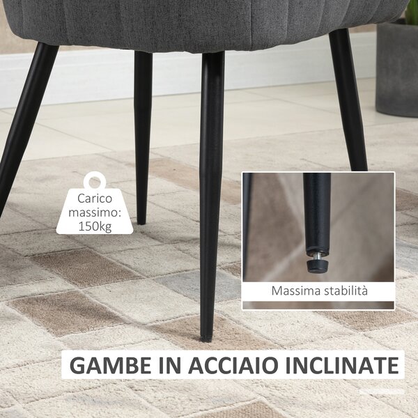 Sedia Moderna HOMCOM Con Braccioli | Imbottita In Tessuto Effetto Lino | Gambe Acciaio | Grigio - Foto 7
