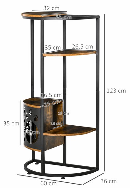 PawHut Palestra per Gatti Multilivello con Cuccia, Albero per Gatti Adulti e Gattini con Ripiani in Legno e Acciaio Stile Industriale, Marrone|Aosom