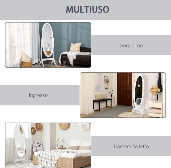 Specchiera Da Terra Ovale Pieghevole Home Discount - Bianco, 145x41x48 Cm - Foto 4
