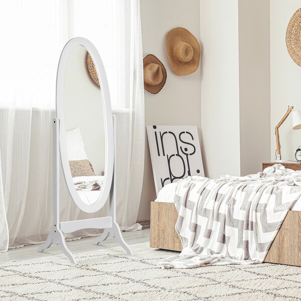 HOMCOM Specchio da Terra Ovale a Figura Intera con Inclinazione Regolabile, 47.5x45.5x154.5cm, Bianco|Aosom