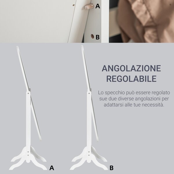 HOMCOM Specchio da Terra Ovale a Figura Intera con Inclinazione Regolabile, 47.5x45.5x154.5cm, Bianco|Aosom