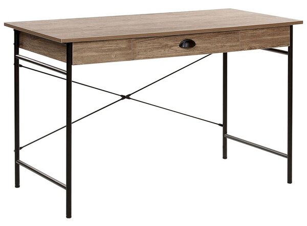 Home Office Scrivania da tavolo in legno scuro Gambe in acciaio verniciato a polvere Nero 120 x 60 cm con cassetto Design industriale moderno Beliani