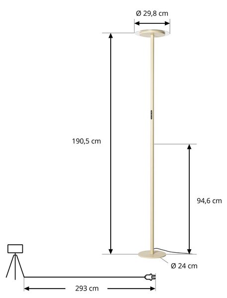Lampada da terra Frile Arcchio, dimmerabile, Crema / Ambra, Soggiorno / Sala da pranzo, Alluminio, Moderno, Lampada da terra