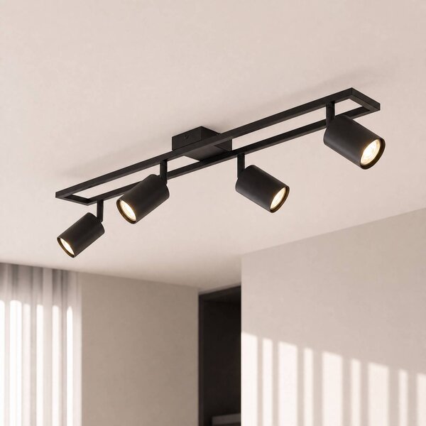 Faretto da soffitto Lindby Bravius, nero, a 4 luci, in ferro Bravius Lindby, dimmerabile, Nero, Soggiorno / Sala da pranzo, Metallo, Downlight