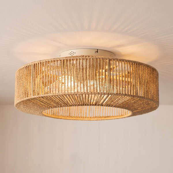 Ventilatore da soffitto Lucande con luce Raveni, Ø 50 cm, corda di canapa Raveni, Crema / Ambra, Soggiorno / Sala da pranzo, Moderno