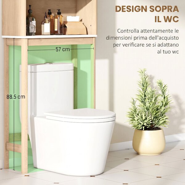 HOMCOM Mobile Sopra WC con Armadietto a 2 Ante e Ripiano Aperto, Barra Inferiore, 66x25x168 cm, Rovere | Aosom Italy