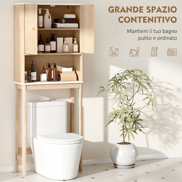 HOMCOM Mobile Sopra WC con Armadietto a 2 Ante e Ripiano Aperto, Barra Inferiore, 66x25x168 cm, Rovere | Aosom Italy