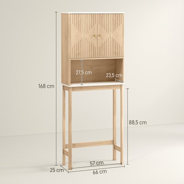 HOMCOM Mobile Sopra WC con Armadietto a 2 Ante e Ripiano Aperto, Barra Inferiore, 66x25x168 cm, Rovere | Aosom Italy