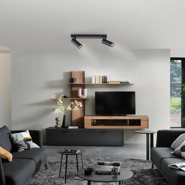 Schöner Wohnen Faretto da soffitto RIK, nero, a 2 luci, 59 cm, metallo, LED GU10 RIK, Nero, Soggiorno / Sala da pranzo, Alluminio, Moderno, Downlight
