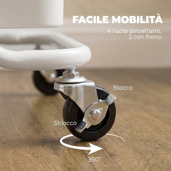 HOMCOM Carrello Cucina Multiuso a 3 Livelli con Cestini e Ganci Rimovibili, Ripiano con 12 Divisori, Bianco | Aosom Italy