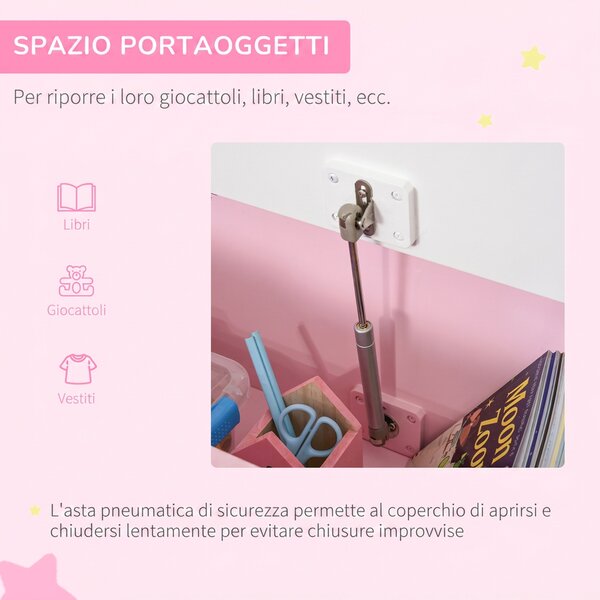 HOMCOM Cassapanca per Bambini 2-5 Anni in Legno con Pistone per Chiusura Sicura, Capacità 40 kg, Rosa e Bianco | Aosom Italy