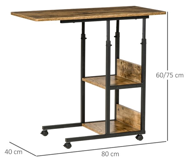 HOMCOM Tavolino da Salotto a C, Stile Industriale, Altezza Regolabile, 3 Ripiani, 4 Ruote con Freno, Design Versatile - Marrone Rustico|Aosom