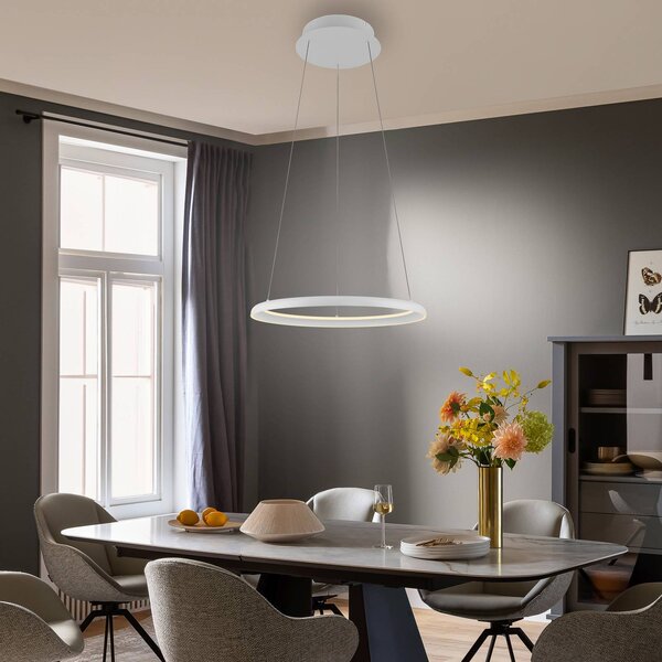 Schöner Wohnen Lampada a sospensione QUILLO, dimmerabile, Bianco / Opale, Soggiorno / Sala da pranzo, Alluminio, Moderno, Lampada a sospensione