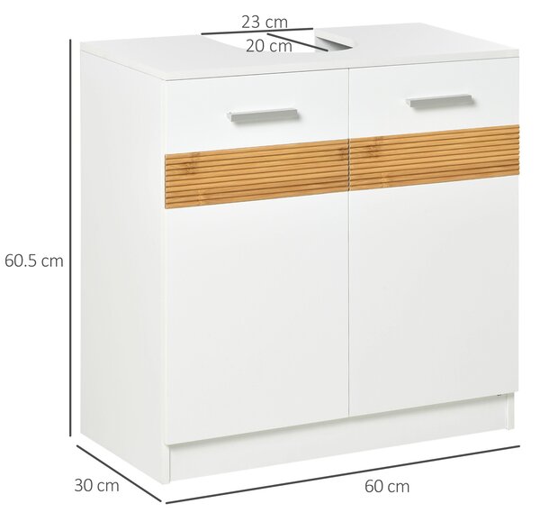 Kleankin Mobile Moderno Sotto Lavabo Bagno per nascondere tubi idraulici, Sottolavandino con Antine in Legno Bianco, 60x30x60.5cm|Aosom Italy