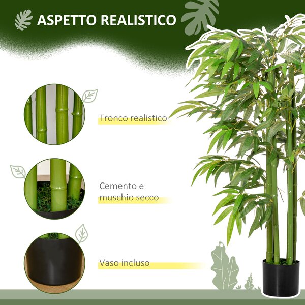 HOMCOM Pianta Finta Bambù in Vaso 140cm per Interno ed Esterno, Bambù Artificiale e Realistico con 336 Foglie|Aosom