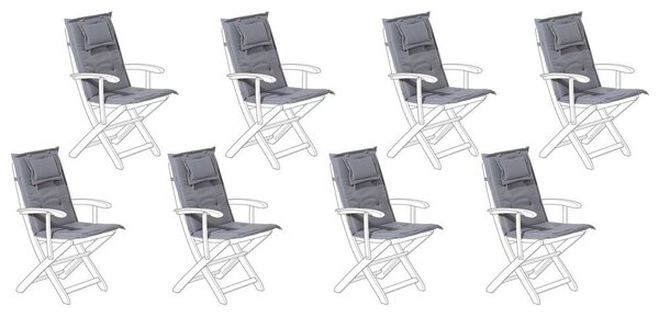 Set di cuscini di ricambio per sedie da esterno in tessuto grigio resistente ai raggi UV con imbottitura spessa 8 cuscini Beliani