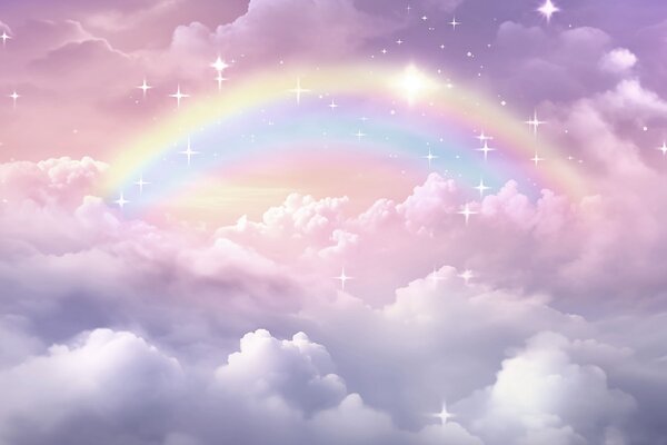 Carta da parati Arcobaleno tra le nuvole, Carta da parati per Bambini, Carta da parati per bambini Arcobaleno, w04146 : Uwalls.it