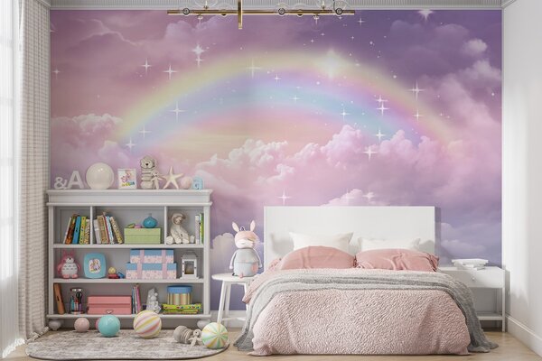 Carta da parati Arcobaleno tra le nuvole, Carta da parati per Bambini, Carta da parati per bambini Arcobaleno, w04146 : Uwalls.it