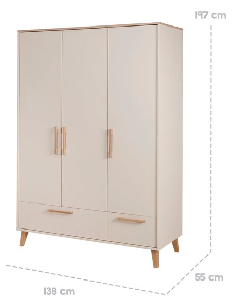 Armadio per bambini color crema/di colore naturale con effetto rovere 138x200x55 cm Jil – Roba