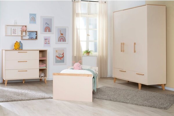 Armadio per bambini color crema/di colore naturale con effetto rovere 138x200x55 cm Jil – Roba