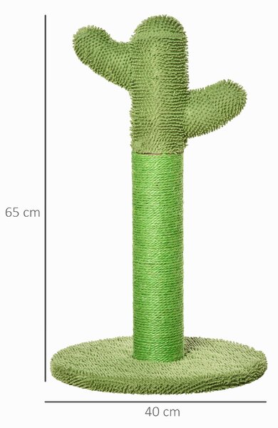 PawHut Albero Tiragraffi per Gatti Adulti e Gattini a Forma di Cactus con Corda Sisal, 40x40x65cm, Verde|Aosom