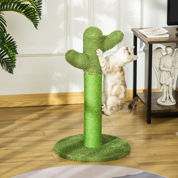 PawHut Albero Tiragraffi per Gatti Adulti e Gattini a Forma di Cactus con Corda Sisal, 40x40x65cm, Verde|Aosom