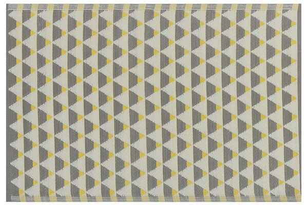 Tappeto per esterni Grigio e giallo Materiali sintetici Rettangolare 120 x 180 cm Motivo a triangolo Accessori da balcone Beliani