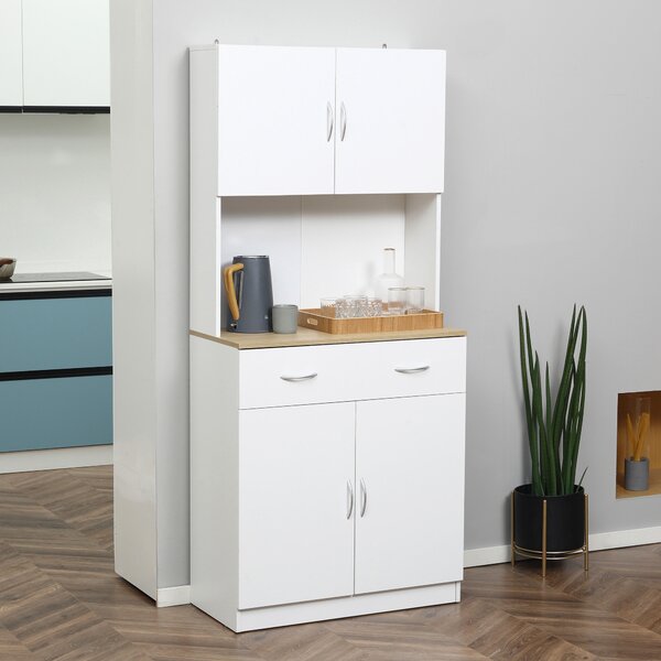HOMCOM Credenza Cucina Moderno con Armadietti a 2 Ante e Cassetto, Mobile in Legno per Spazi Piccoli, 80x40x180cm, Bianco | Aosom Italy