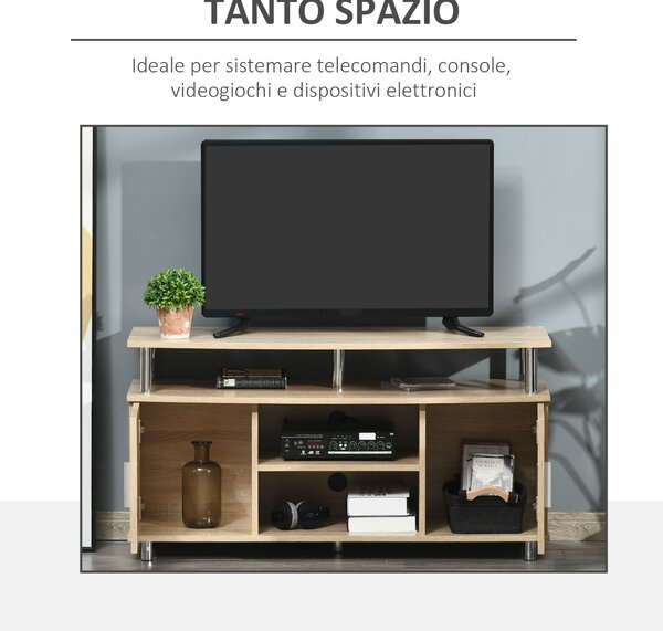 HOMCOM Mobile TV Moderno con 2 Ripiani, Fori Passacavi e 2 Armadietti, Mobiletto Basso per TV Fino 45", Quercia, 105x40x55cm|Aosom