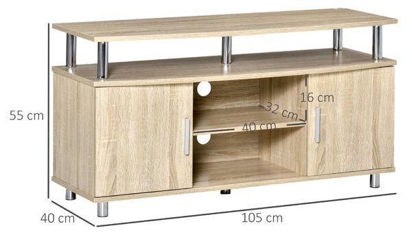 HOMCOM Mobile TV Moderno con 2 Ripiani, Fori Passacavi e 2 Armadietti, Mobiletto Basso per TV Fino 45", Quercia, 105x40x55cm|Aosom