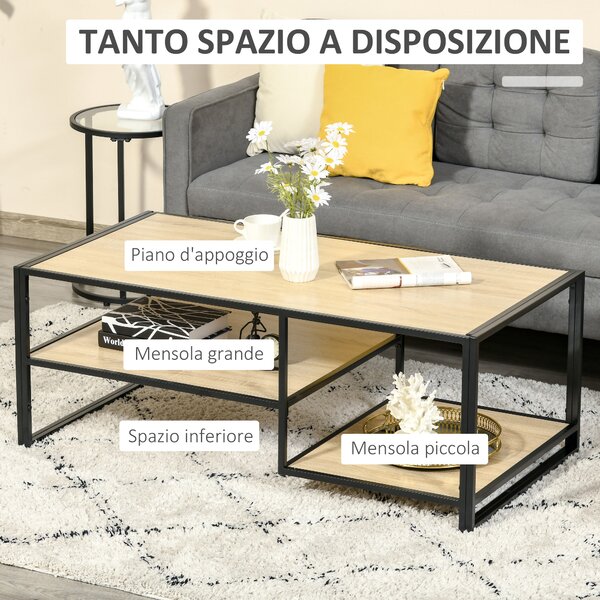 HOMCOM Tavolino da Caffè in Stile Industriale a 3 Ripiani, in MDF e Acciaio, 120x60x46cm | Aosom Italy