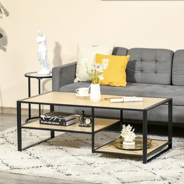 HOMCOM Tavolino da Caffè in Stile Industriale a 3 Ripiani, in MDF e Acciaio, 120x60x46cm | Aosom Italy