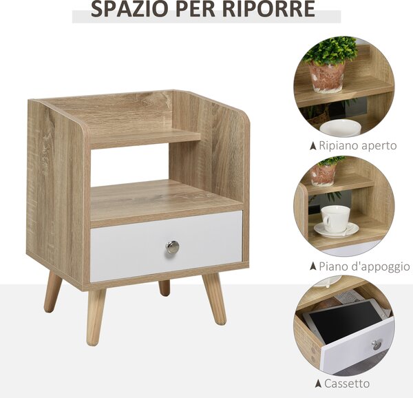 HOMCOM Comodino con Cassetto e Mensola, Mobiletto Basso per Camera da Letto, Tavolino da Salotto Salvaspazio in Legno, Bianco|Aosom