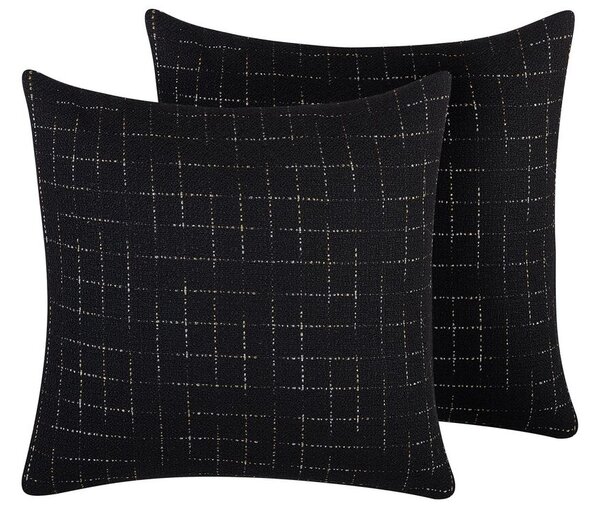 Set di 2 cuscini decorativi motivo a rete quadrata nera 45 x 45 cm accessori di arredamento moderno e minimalista geometrico Beliani