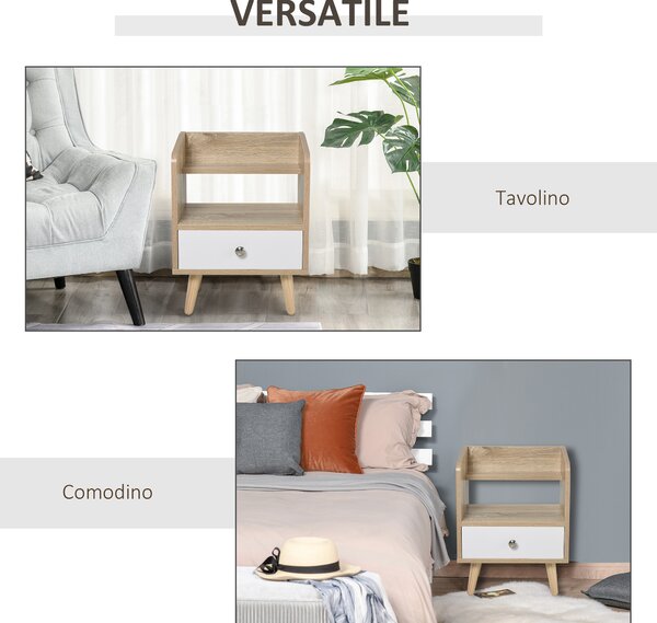 HOMCOM Comodino con Cassetto e Mensola, Mobiletto Basso per Camera da Letto, Tavolino da Salotto Salvaspazio in Legno, Bianco|Aosom