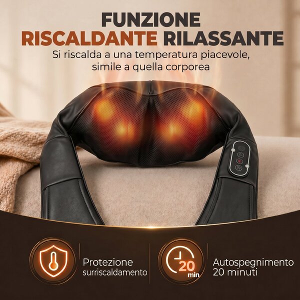 HOMCOM Massaggiatore Cervicale con Riscaldamento per Schiena, Collo e Spalle, Cambio di Direzione Automatico, Nero | Aosom Italy