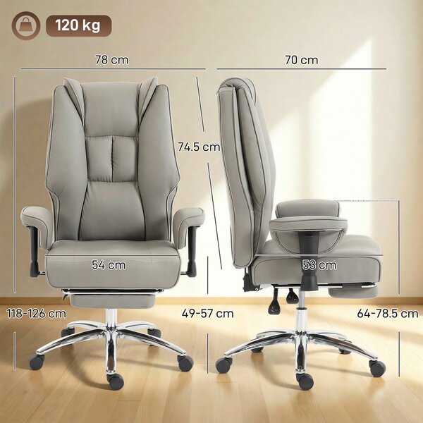 HOMCOM Sedia da Ufficio Ergonomica Reclinabile con Poggiapiedi, Schienale Alto, Altezza Regolabile, Grigio Chiaro | Aosom Italy