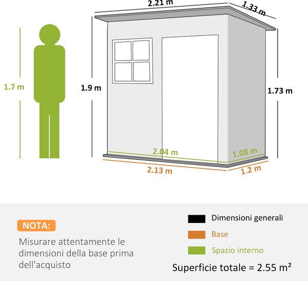 Outsunny Casetta da Giardino 2.55m² in Acciaio Zincato, con Kit di Fondazione, Porta Blocco Tetto Inclinato, Grigio | Aosom Italy