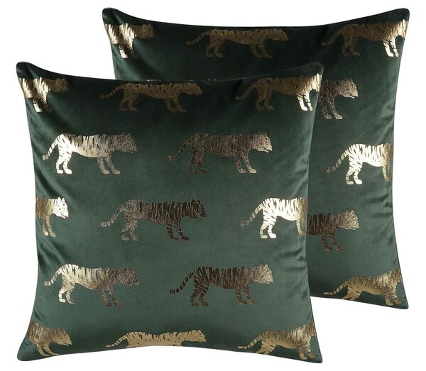 Set di 2 cuscini Decorativi Velluto Verde stampa Animale 45 x 45 cm Motivo Tigre Moderno Glamour Decor Accessori Beliani