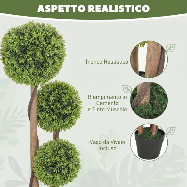 HOMCOM Set 2 Piante di Bosso Artificiale a 3 Sfere, con Vaso e Fondo Rinforzato, Altezza 90 cm, per Interno ed Esterno | Aosom Italy