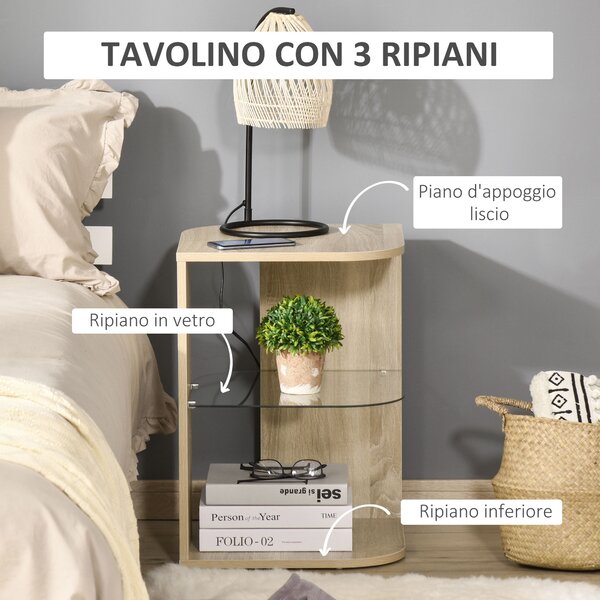 HOMCOM Tavolino da Salotto Moderno in Legno e Vetro, Tavolino da Caffè Multiuso per Soggiorno o Camera da Letto, Color Legno|Aosom