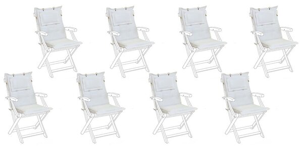 Cuscini di ricambio per sedie da esterno Set di 8 cuscini con imbottitura spessa in tessuto bianco sporco resistente ai raggi UV Beliani